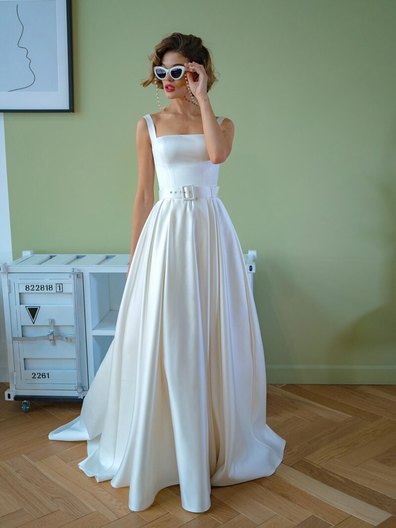 Satin ball gown with square neckline