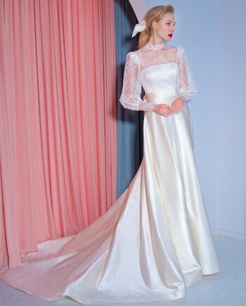 High neck wedding gown with long sleeves