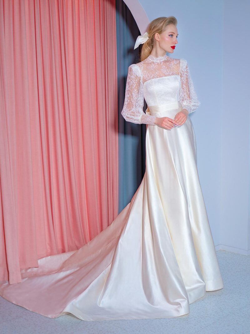 High neck wedding gown with long sleeves