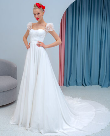 Sheath wedding dress with cap sleeves