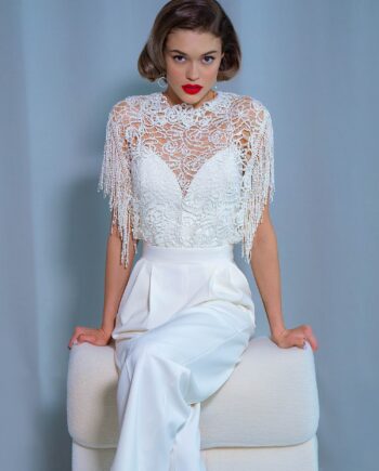 Bridal jumpsuit with lace top