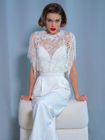 Bridal jumpsuit with lace top