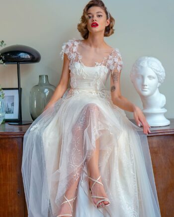 A-line wedding dress with 3D floral décor