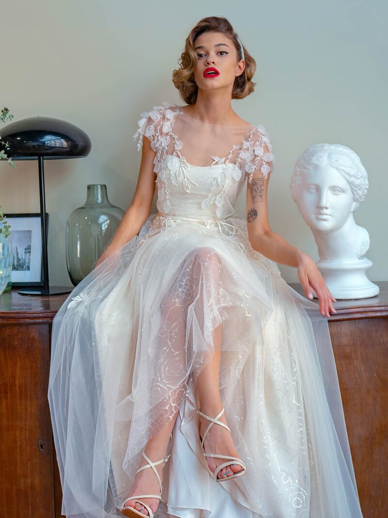 A-line wedding dress with 3D floral décor