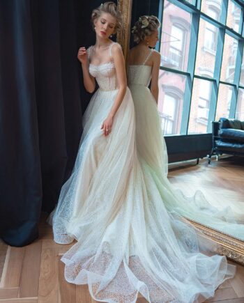 A-line wedding dress with beaded bustier top