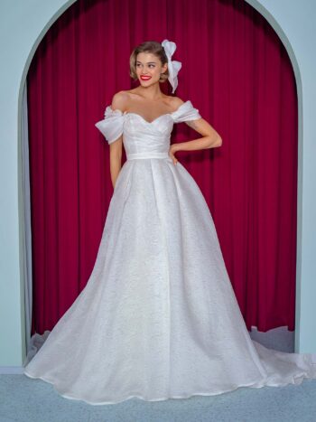 Organza ball gown with off the shoulder straps