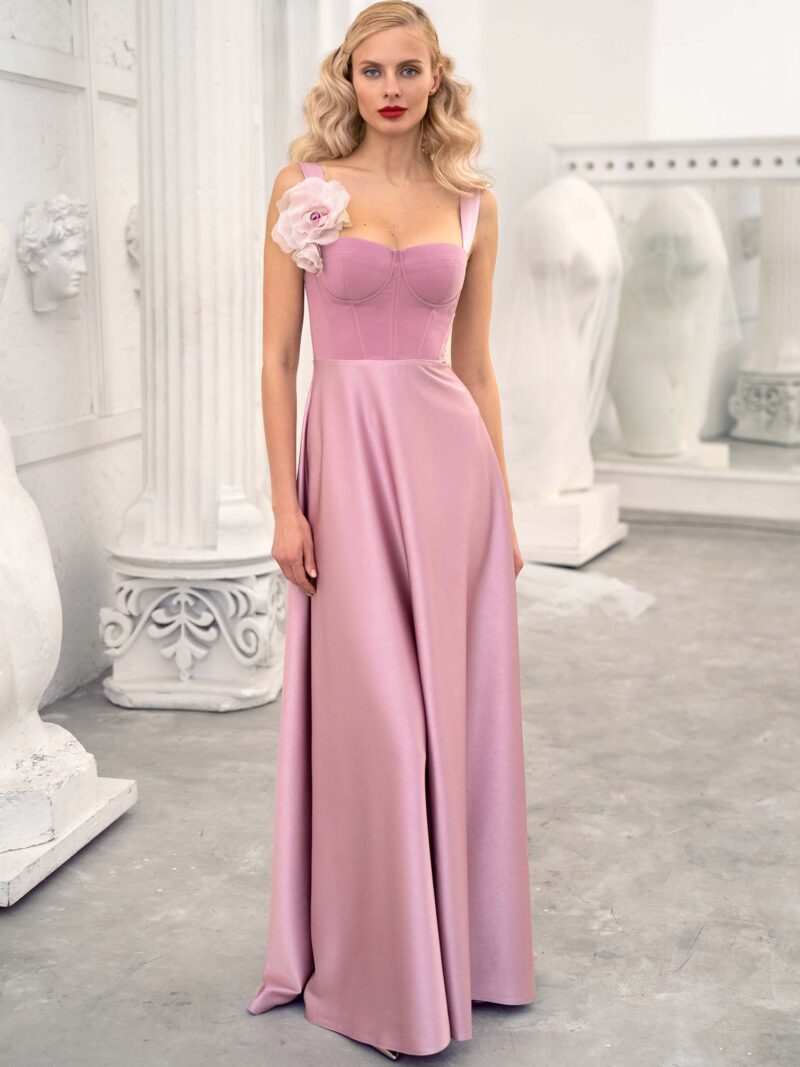 Thick strap sheath gown with bustier style corset
