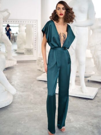 Satin jumpsuit with butterfly sleeves