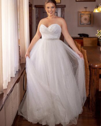 Strapless allover sequin plus size ball gown