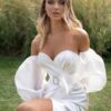 Strapless short wedding dress with detachable bishop sleeves
