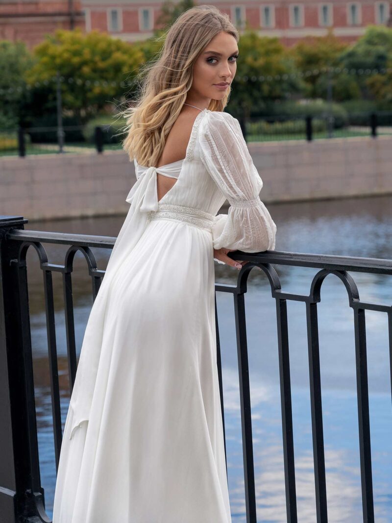 Square neck Wedding Dress With Long Sleeves