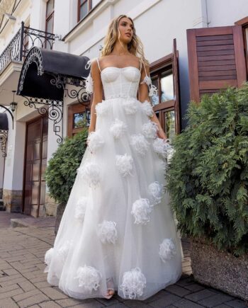 Bustier style A-line wedding dress with 3D floral decor