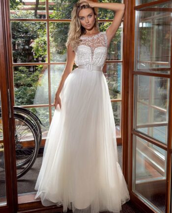 A-line tulle wedding dress with embroidered top