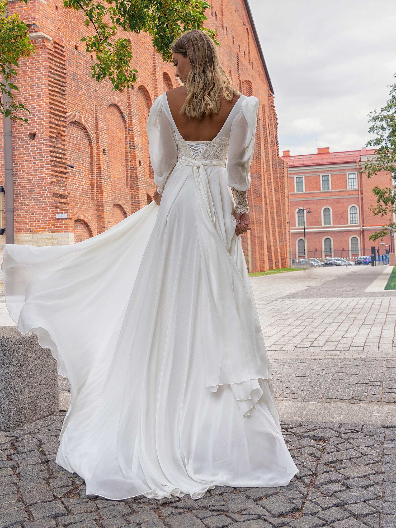 Long sleeve Sheath Wedding Dress With Bustier Style Corset