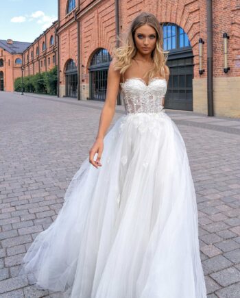 Ball gown wedding dress with spaghetti straps