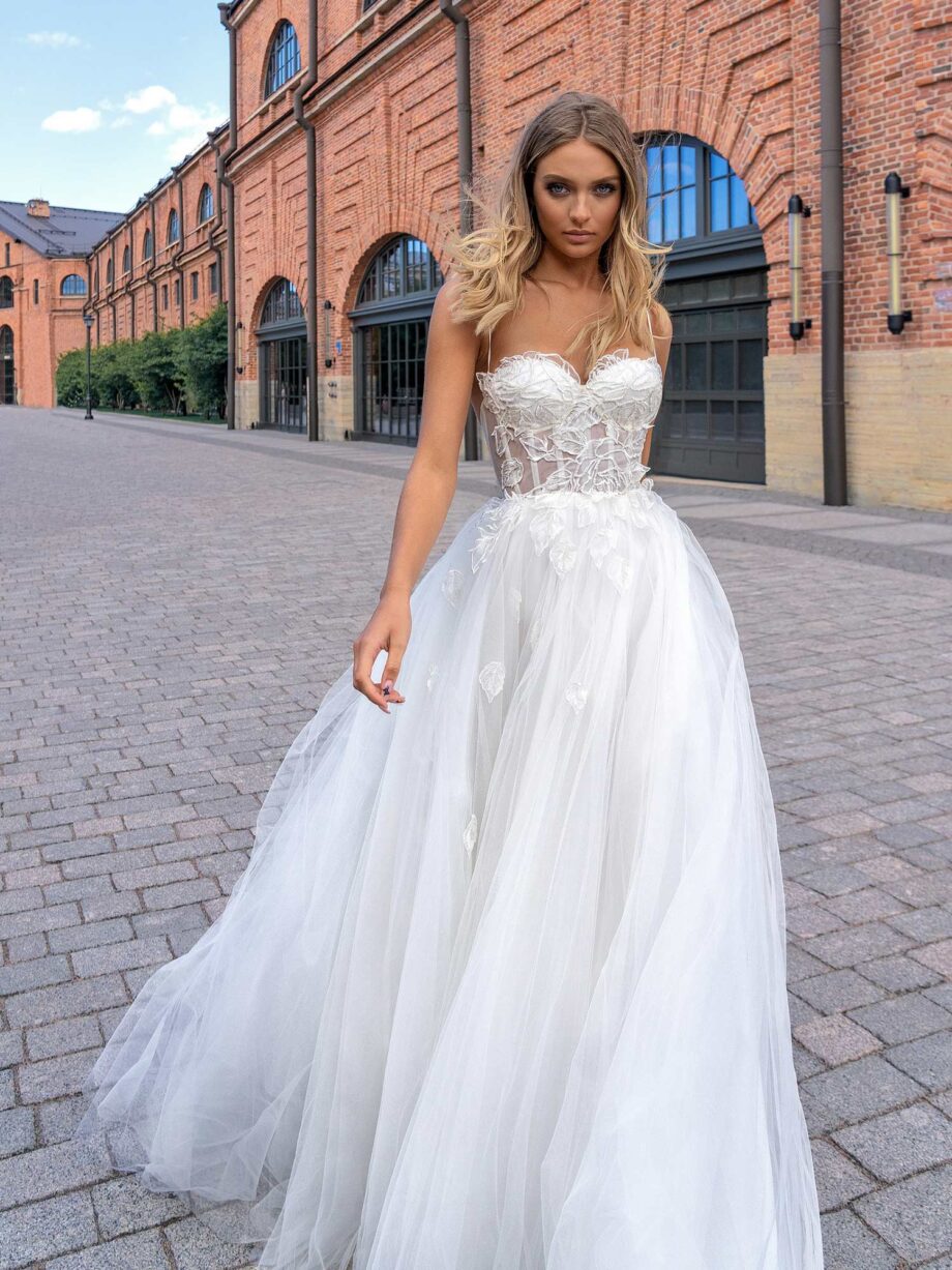 Ball gown wedding dress with spaghetti straps