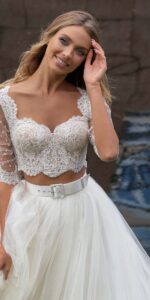 Casual Halter Long Lace Crop Top Tull Skirt Two Piece Wedding