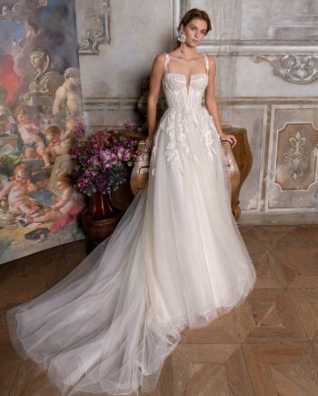 A-line wedding dress with bustier-style bodice