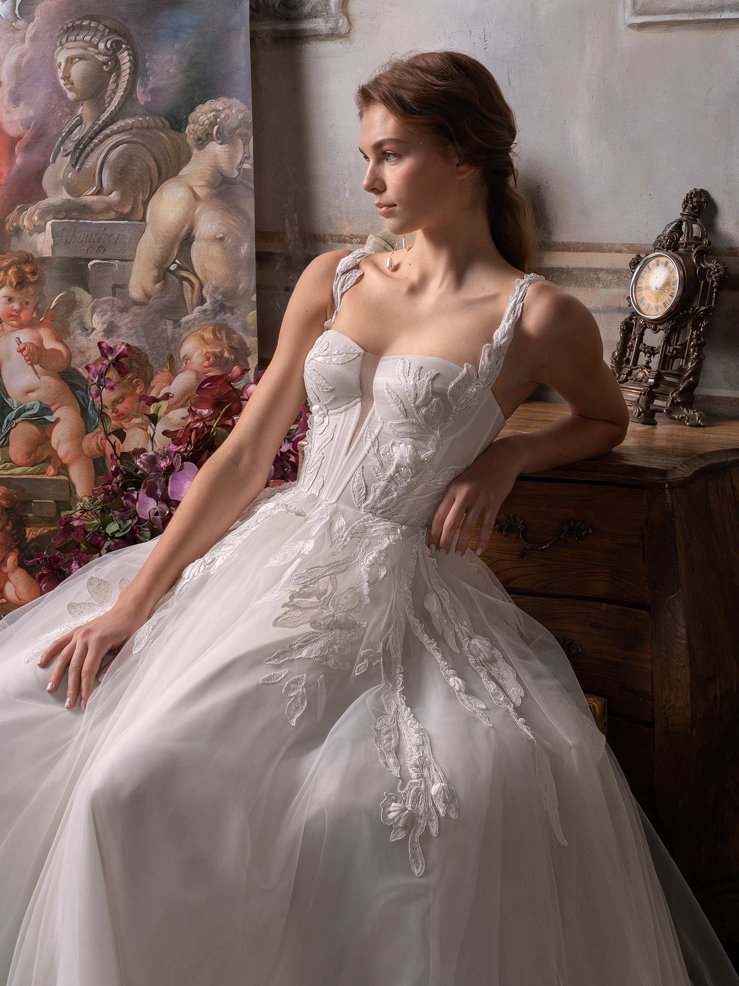 A Line Wedding Dress With Bustier Style Bodice 