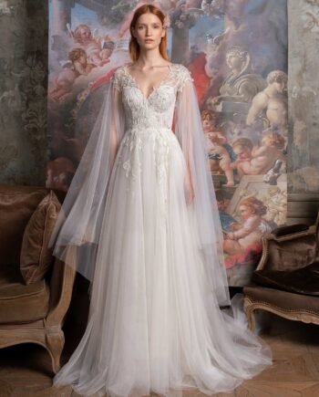 A-line wedding gown with cape sleeves