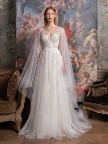 A-line wedding gown with cape sleeves