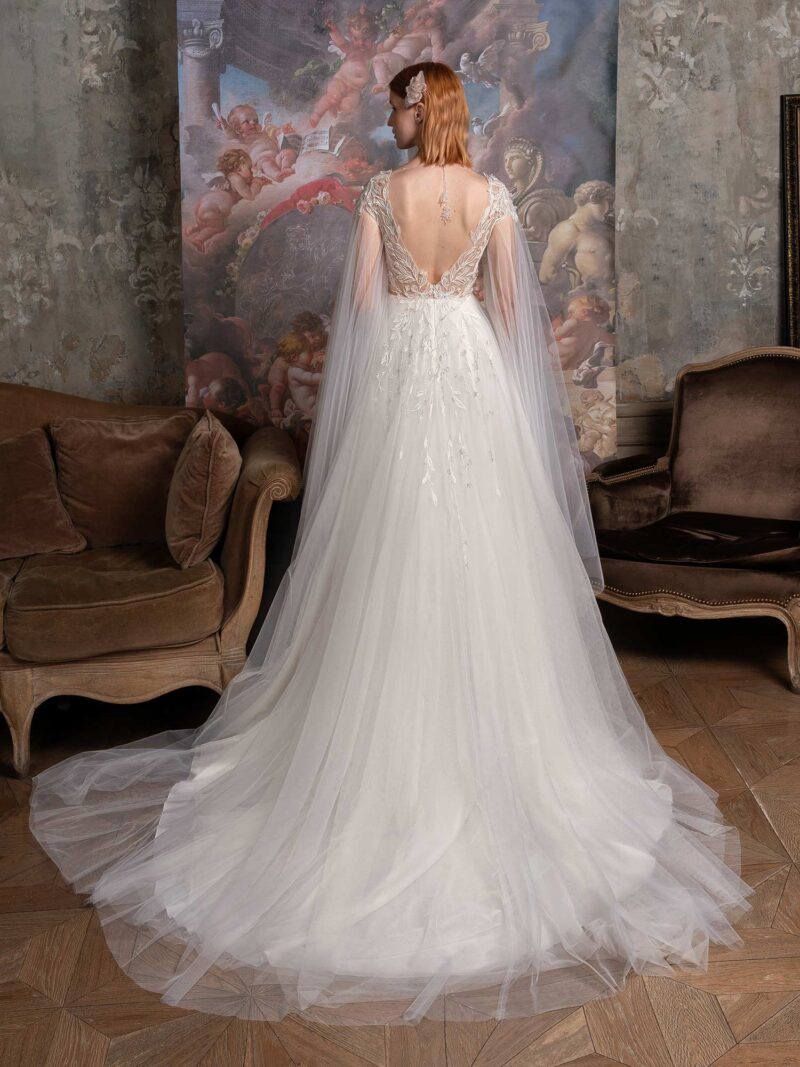 A line Wedding Gown With Cape Sleeves