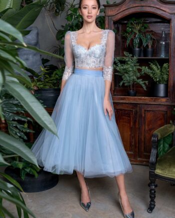 Two-piece lace crop top and tulle skirt set