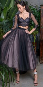 Lace & Beads Petite Exclusive crop top and tulle maxi skirt set in