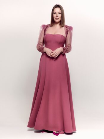 Strapless plus size evening gown with long-sleeve bolero