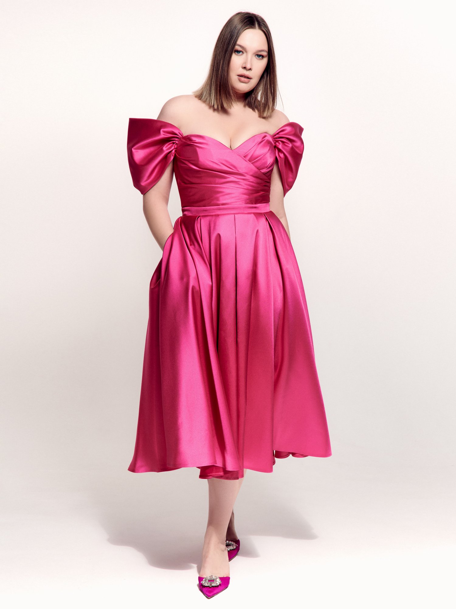 Plus size A-line dress with off-the-shoulder straps