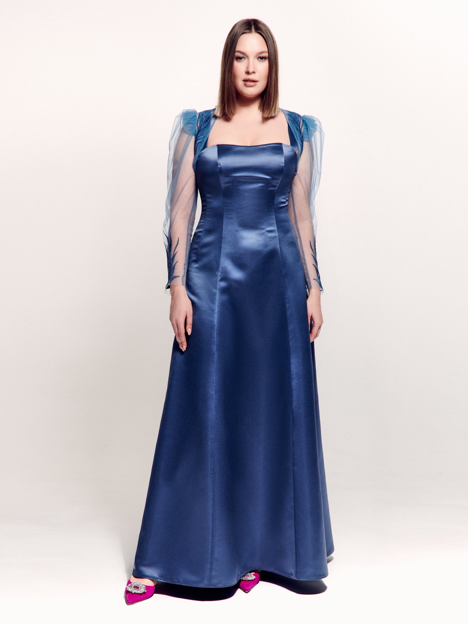Plus size square neck gown with thick straps