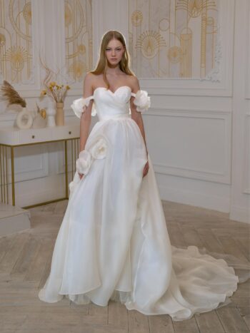 Organza A-line wedding dress with 3D flowers