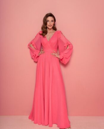 Chiffon gown with long sleeves