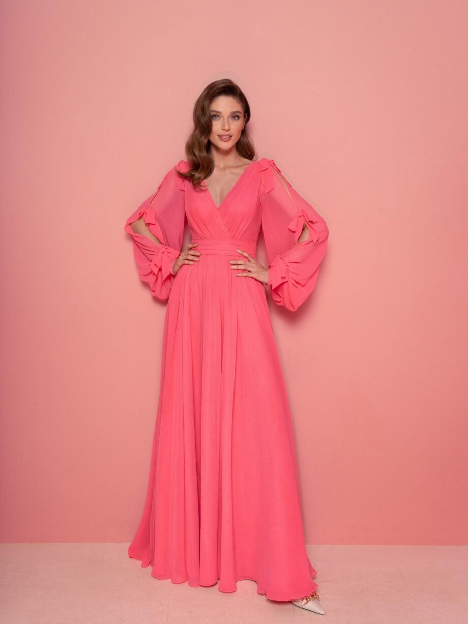 Chiffon gown with long sleeves