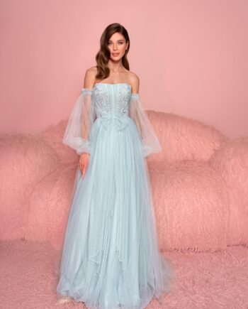 Tulle A-line dress with detachable long sleeves