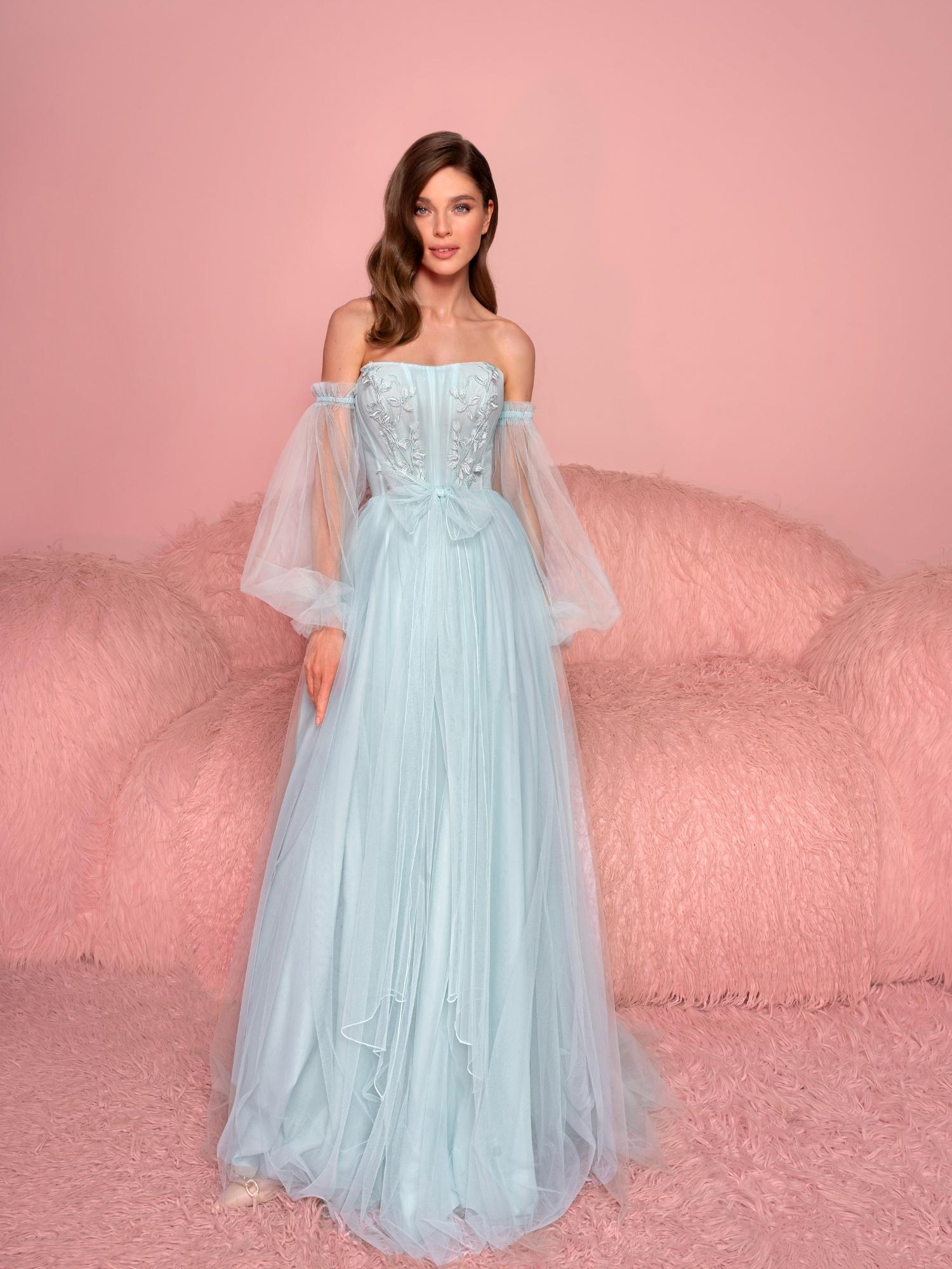 Tulle A-line dress with detachable long sleeves