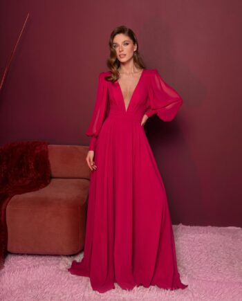 Long-sleeved dress with a plunging neckline