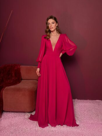 Long-sleeved dress with a plunging neckline