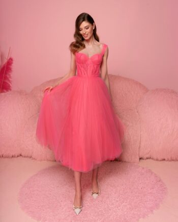 Tulle A-line dress with a bustier-style bodice and tulle straps