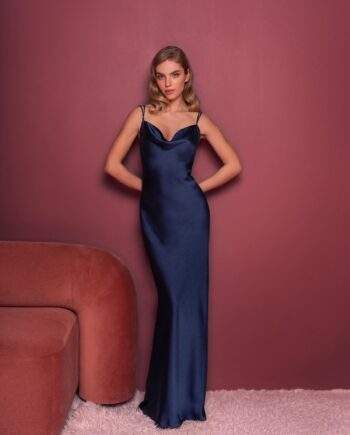 Slip gown with spaghetti straps and cris-cross open back