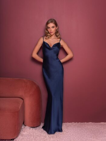 Slip gown with spaghetti straps and cris-cross open back