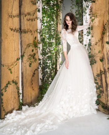 Long Sleeved Ball Gown with 3D Flowers | Sample Sale Toronto