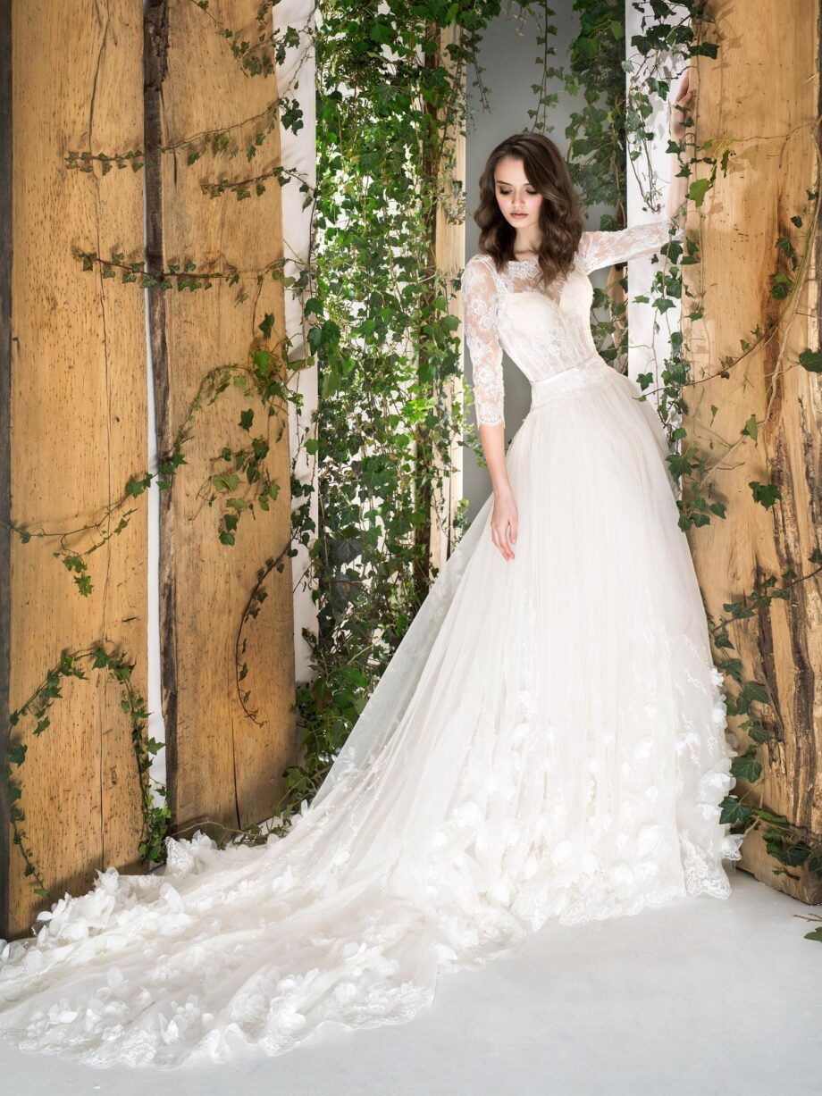 Long Sleeved Ball Gown with 3D Flowers | Sample Sale Toronto