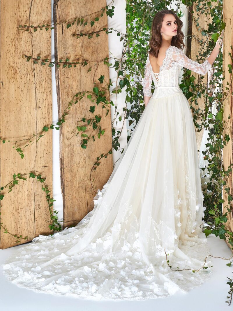 Long Sleeved Ball Gown with 3D Flowers | Sample Sale Toronto