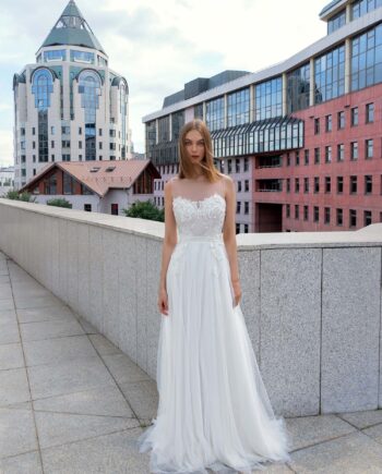 Illusion neck A-line wedding gown