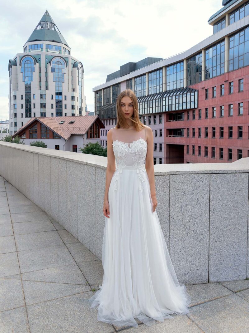 Illusion neck A-line wedding gown