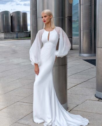 Bishop sleeve wedding gown with beaded accents