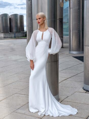 Bishop sleeve wedding gown with beaded accents