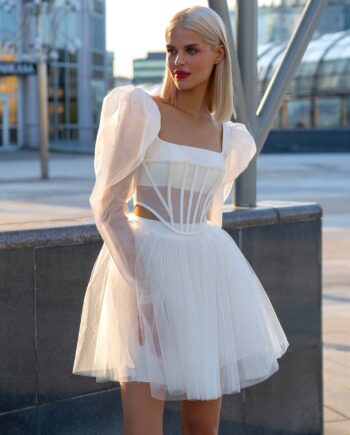 Long sleeve structured corset with a tulle skirt