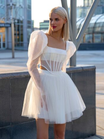 Long sleeve structured corset with a tulle skirt